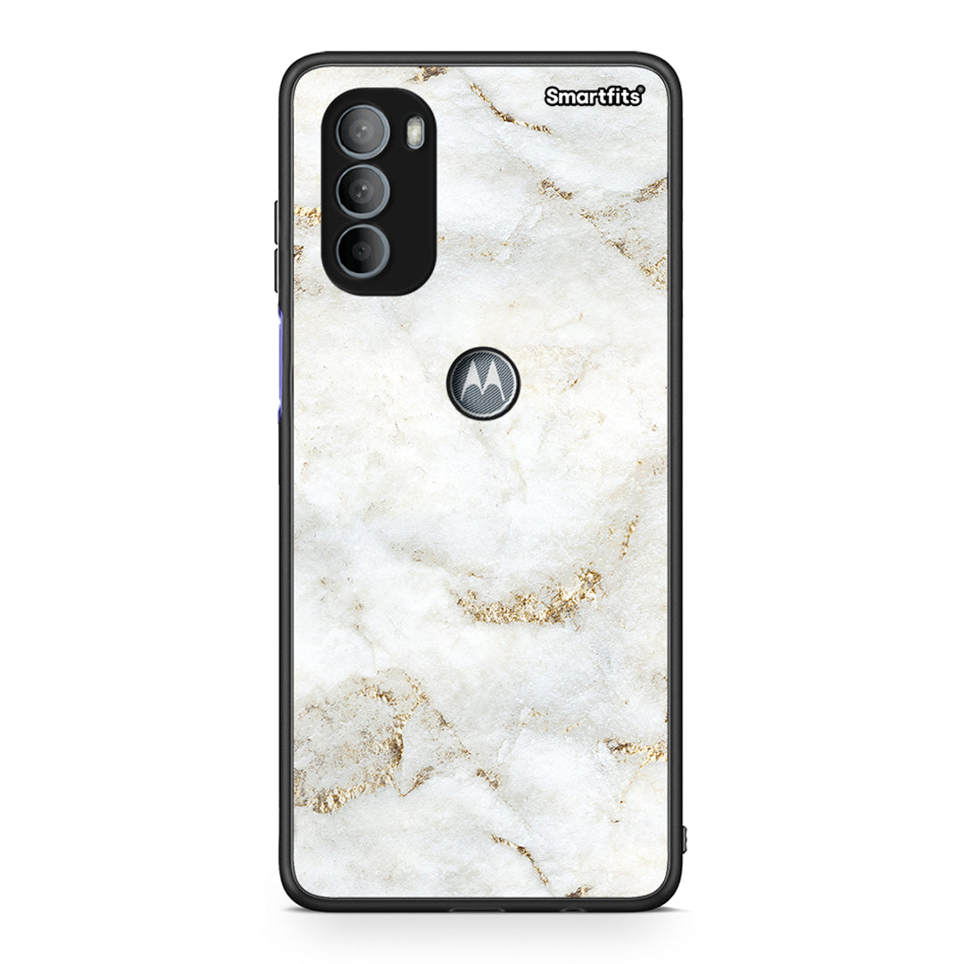 Motorola Moto G31 White Gold Marble θήκη από τη Smartfits με σχέδιο στο πίσω μέρος και μαύρο περίβλημα | Smartphone case with colorful back and black bezels by Smartfits