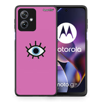 Thumbnail for Θήκη Motorola Moto G54 Blue Eye Pink από τη Smartfits με σχέδιο στο πίσω μέρος και μαύρο περίβλημα | Motorola Moto G54 Blue Eye Pink case with colorful back and black bezels