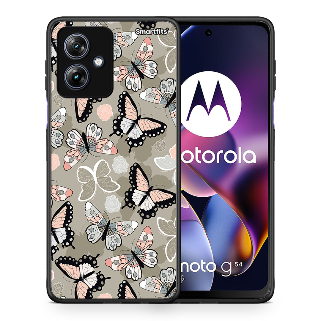 Θήκη Motorola Moto G54 Butterflies Boho από τη Smartfits με σχέδιο στο πίσω μέρος και μαύρο περίβλημα | Motorola Moto G54 Butterflies Boho case with colorful back and black bezels