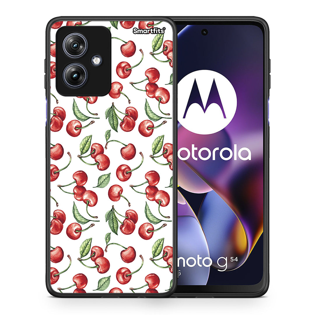 Θήκη Motorola Moto G54 Cherry Summer από τη Smartfits με σχέδιο στο πίσω μέρος και μαύρο περίβλημα | Motorola Moto G54 Cherry Summer case with colorful back and black bezels