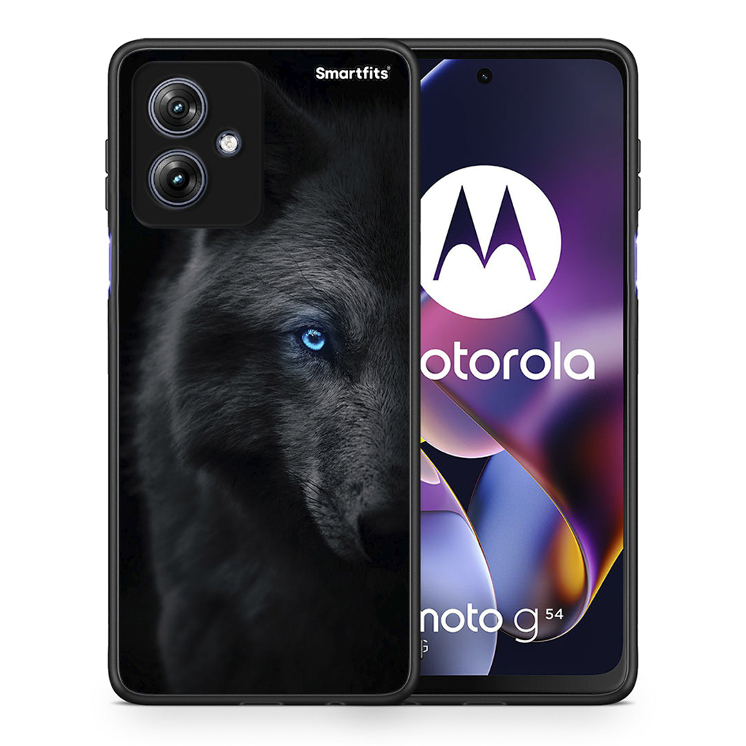 Θήκη Motorola Moto G54 Dark Wolf από τη Smartfits με σχέδιο στο πίσω μέρος και μαύρο περίβλημα | Motorola Moto G54 Dark Wolf case with colorful back and black bezels