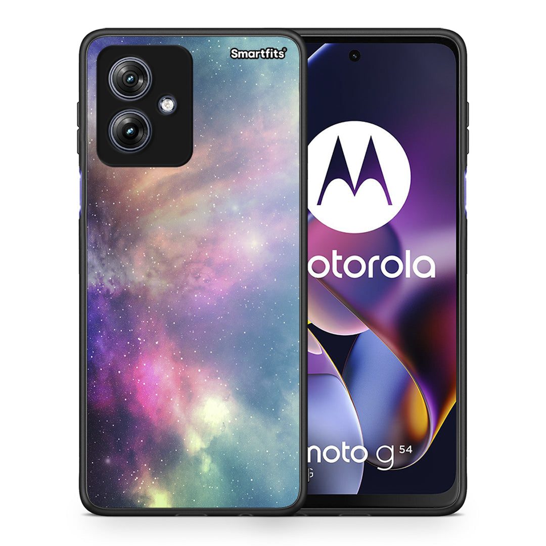 Θήκη Motorola Moto G54 Rainbow Galaxy από τη Smartfits με σχέδιο στο πίσω μέρος και μαύρο περίβλημα | Motorola Moto G54 Rainbow Galaxy case with colorful back and black bezels