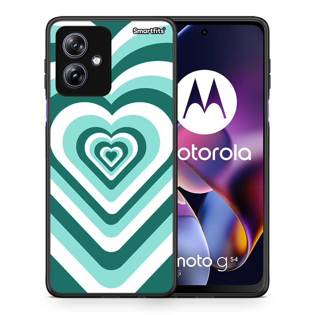 Θήκη Motorola Moto G54 Green Hearts από τη Smartfits με σχέδιο στο πίσω μέρος και μαύρο περίβλημα | Motorola Moto G54 Green Hearts case with colorful back and black bezels