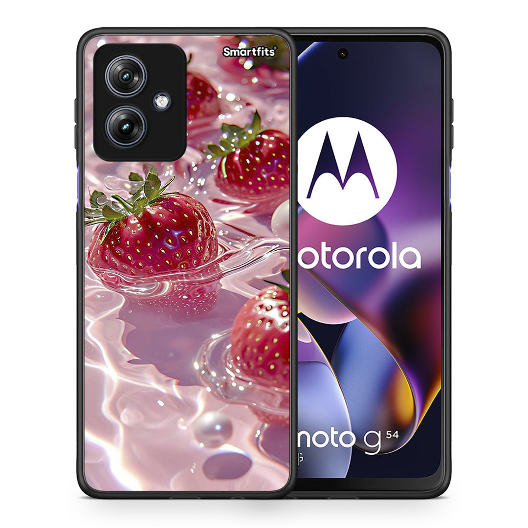 Θήκη Motorola Moto G54 Juicy Strawberries από τη Smartfits με σχέδιο στο πίσω μέρος και μαύρο περίβλημα | Motorola Moto G54 Juicy Strawberries case with colorful back and black bezels