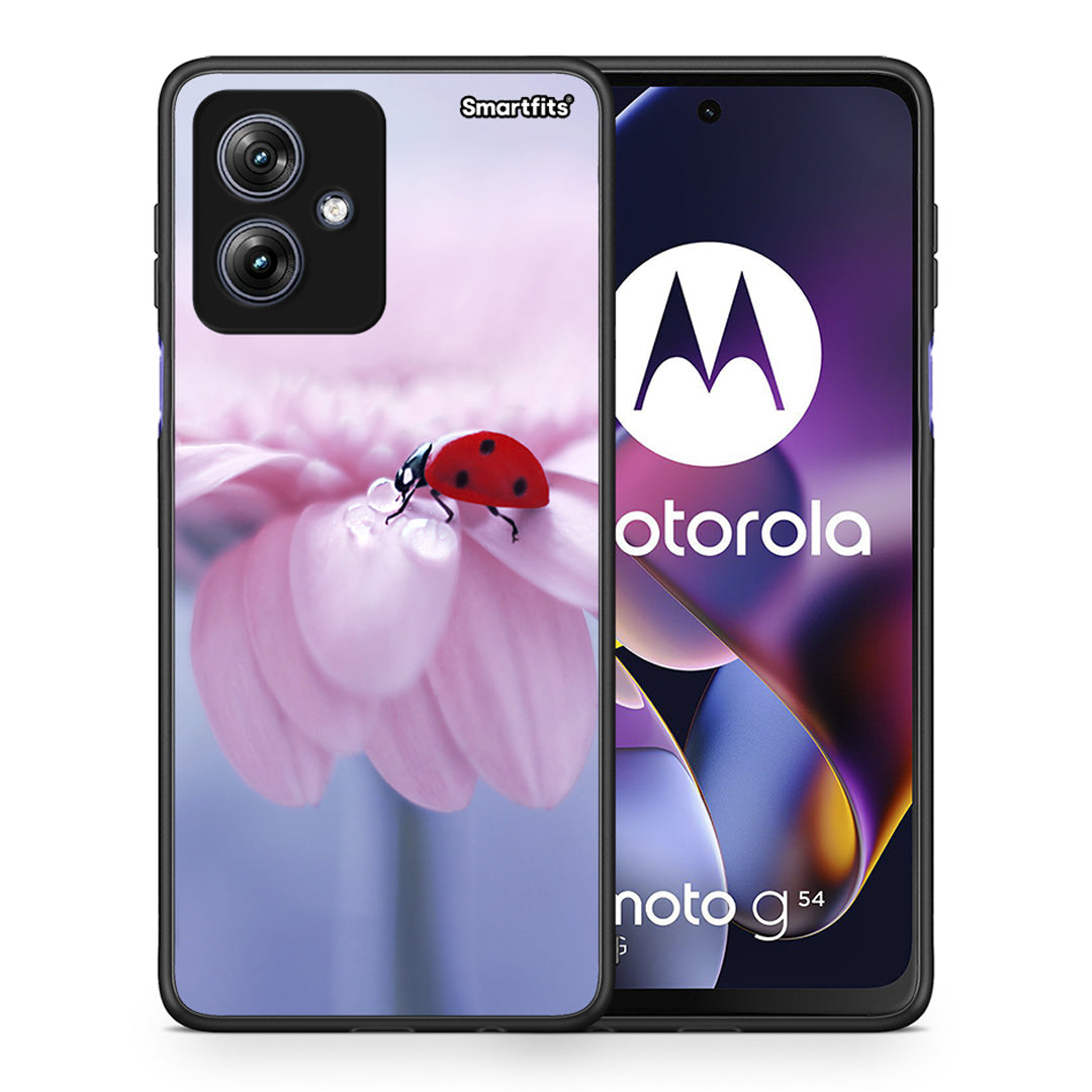 Θήκη Motorola Moto G54 Ladybug Flower από τη Smartfits με σχέδιο στο πίσω μέρος και μαύρο περίβλημα | Motorola Moto G54 Ladybug Flower case with colorful back and black bezels