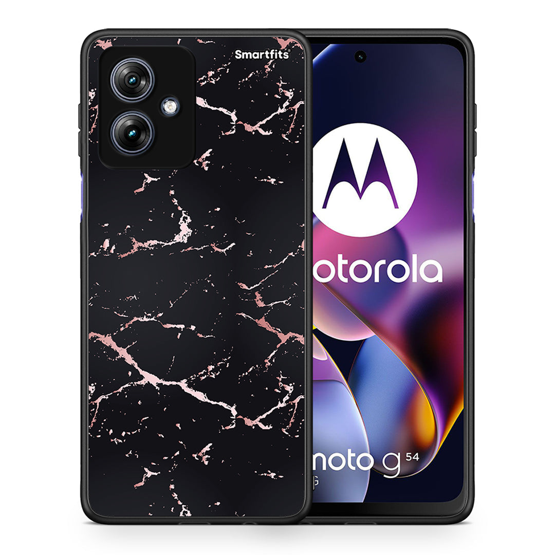 Θήκη Motorola Moto G54 Black Rosegold Marble από τη Smartfits με σχέδιο στο πίσω μέρος και μαύρο περίβλημα | Motorola Moto G54 Black Rosegold Marble case with colorful back and black bezels