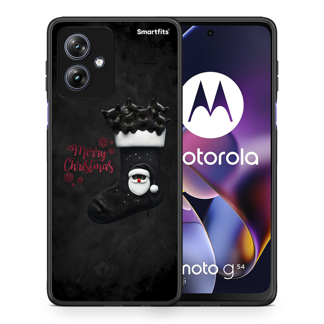 Θήκη Motorola Moto G54 Merry Cat Christmas από τη Smartfits με σχέδιο στο πίσω μέρος και μαύρο περίβλημα | Motorola Moto G54 Merry Cat Christmas case with colorful back and black bezels