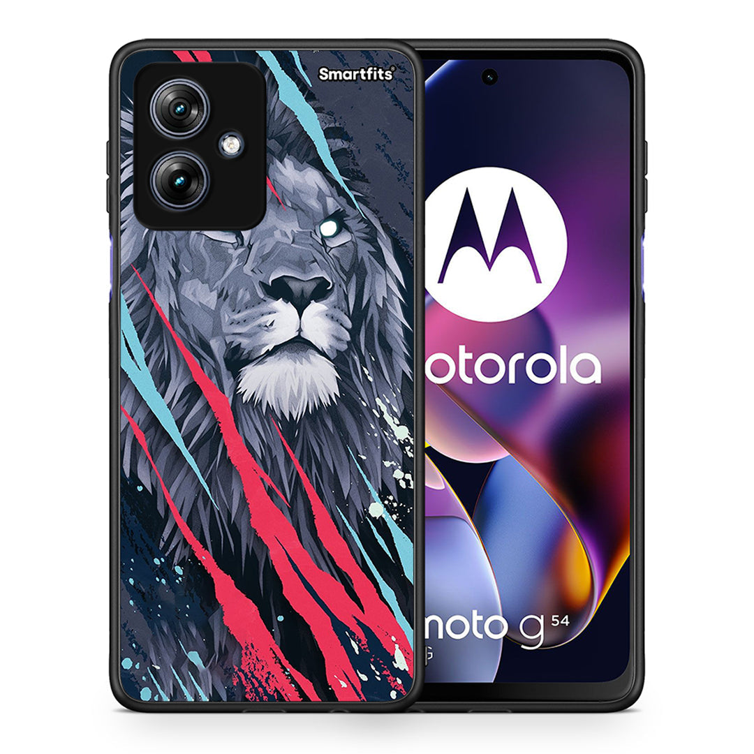 Θήκη Motorola Moto G54 Lion Designer PopArt από τη Smartfits με σχέδιο στο πίσω μέρος και μαύρο περίβλημα | Motorola Moto G54 Lion Designer PopArt case with colorful back and black bezels