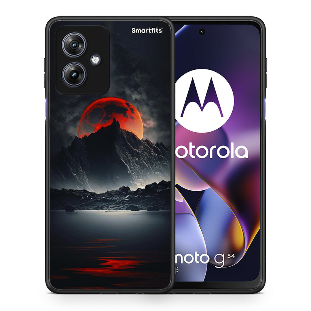 Θήκη Motorola Moto G54 Red Full Moon από τη Smartfits με σχέδιο στο πίσω μέρος και μαύρο περίβλημα | Motorola Moto G54 Red Full Moon case with colorful back and black bezels