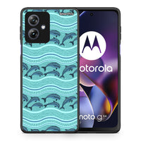 Thumbnail for Θήκη Motorola Moto G54 Swimming Dolphins από τη Smartfits με σχέδιο στο πίσω μέρος και μαύρο περίβλημα | Motorola Moto G54 Swimming Dolphins case with colorful back and black bezels