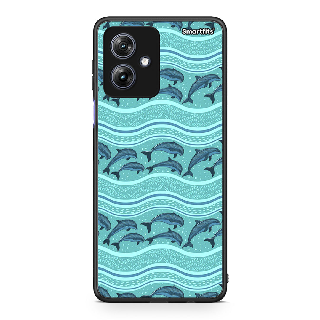 Motorola Moto G54 Swimming Dolphins θήκη από τη Smartfits με σχέδιο στο πίσω μέρος και μαύρο περίβλημα | Smartphone case with colorful back and black bezels by Smartfits