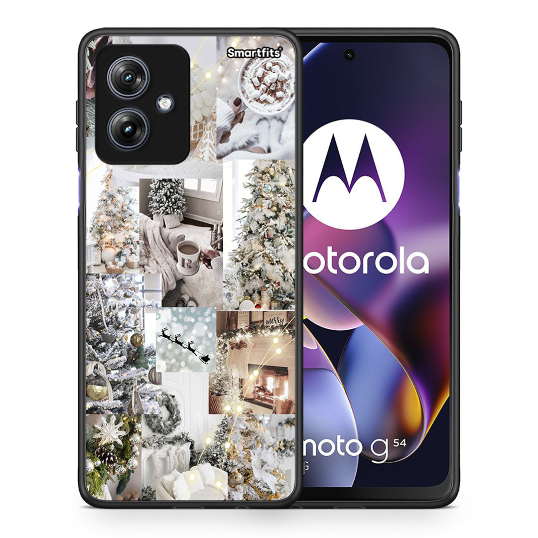 Θήκη Motorola Moto G54 White Christmas από τη Smartfits με σχέδιο στο πίσω μέρος και μαύρο περίβλημα | Motorola Moto G54 White Christmas case with colorful back and black bezels