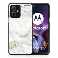 Thumbnail for Θήκη Motorola Moto G54 White Gold Marble από τη Smartfits με σχέδιο στο πίσω μέρος και μαύρο περίβλημα | Motorola Moto G54 White Gold Marble case with colorful back and black bezels