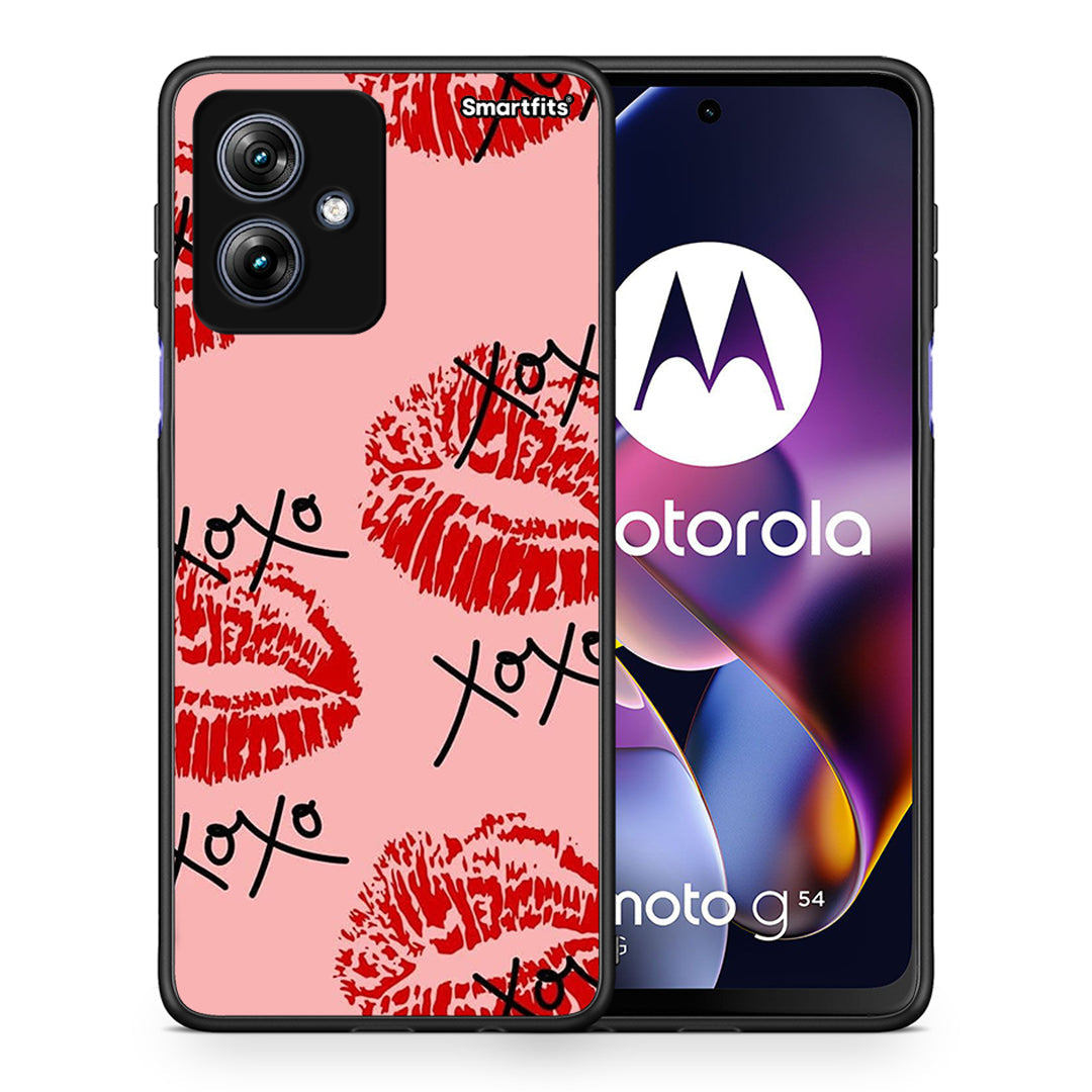 Θήκη Motorola Moto G54 XOXO Lips από τη Smartfits με σχέδιο στο πίσω μέρος και μαύρο περίβλημα | Motorola Moto G54 XOXO Lips case with colorful back and black bezels