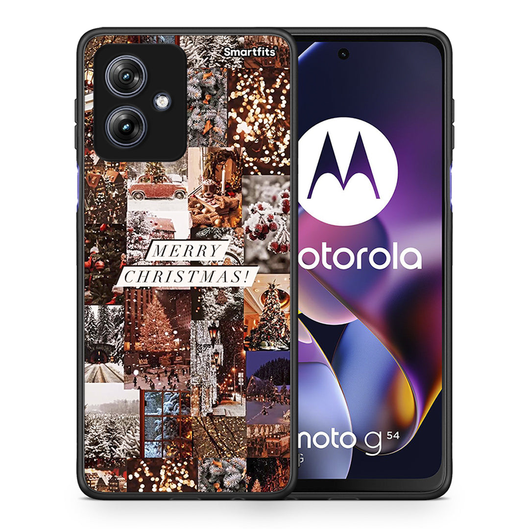 Θήκη Motorola Moto G54 Xmas Collage από τη Smartfits με σχέδιο στο πίσω μέρος και μαύρο περίβλημα | Motorola Moto G54 Xmas Collage case with colorful back and black bezels