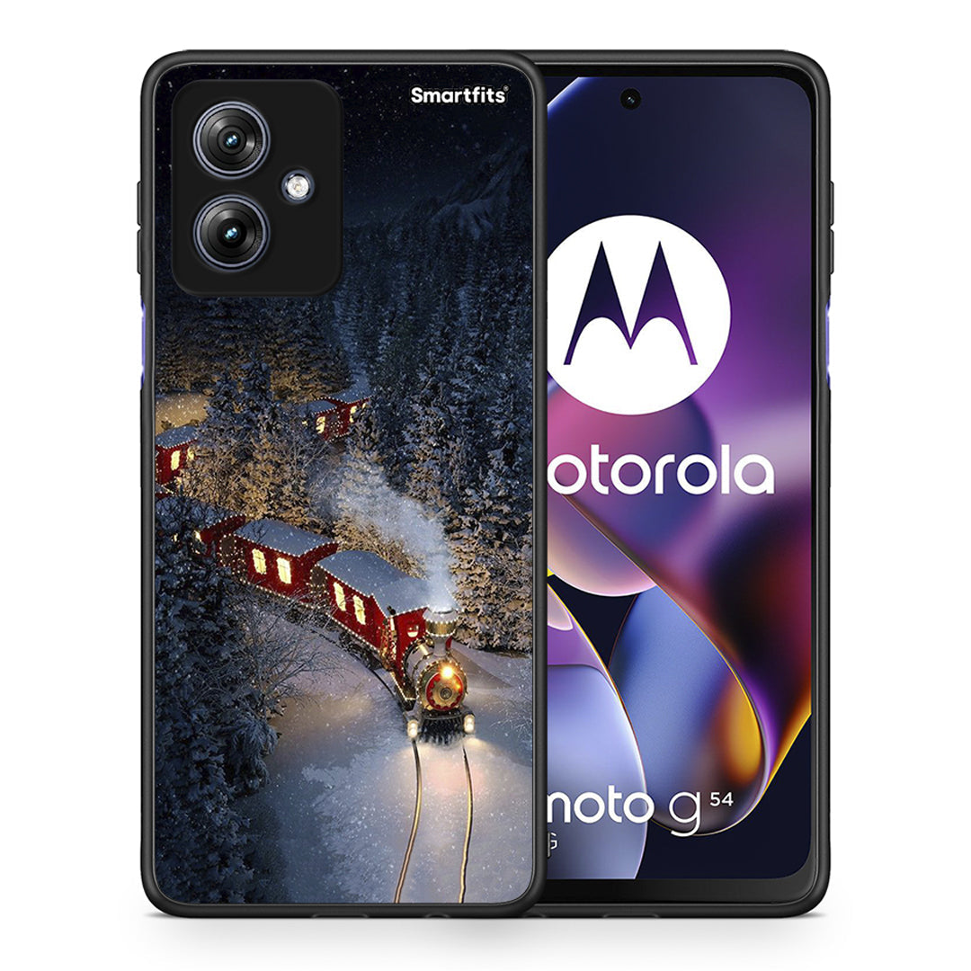 Θήκη Motorola Moto G54 Xmas Train από τη Smartfits με σχέδιο στο πίσω μέρος και μαύρο περίβλημα | Motorola Moto G54 Xmas Train case with colorful back and black bezels