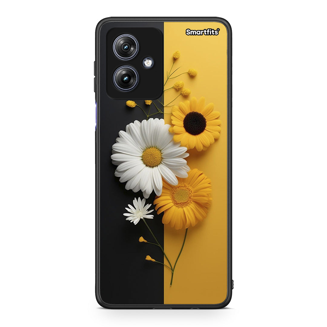 Motorola Moto G54 Yellow Daisies θήκη από τη Smartfits με σχέδιο στο πίσω μέρος και μαύρο περίβλημα | Smartphone case with colorful back and black bezels by Smartfits