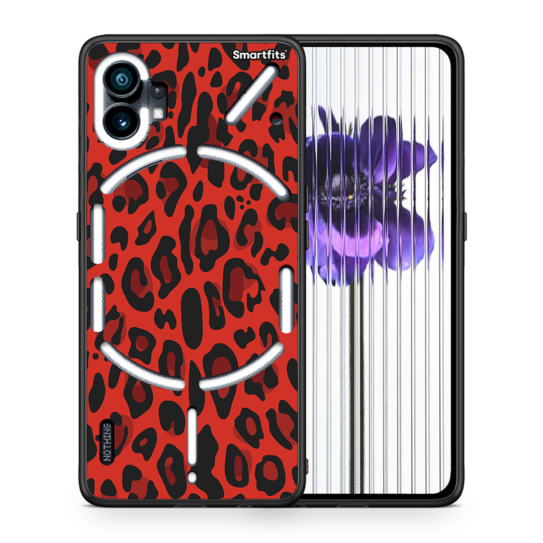 Θήκη Nothing Phone 1 Red Leopard Animal από τη Smartfits με σχέδιο στο πίσω μέρος και μαύρο περίβλημα | Nothing Phone 1 Red Leopard Animal case with colorful back and black bezels