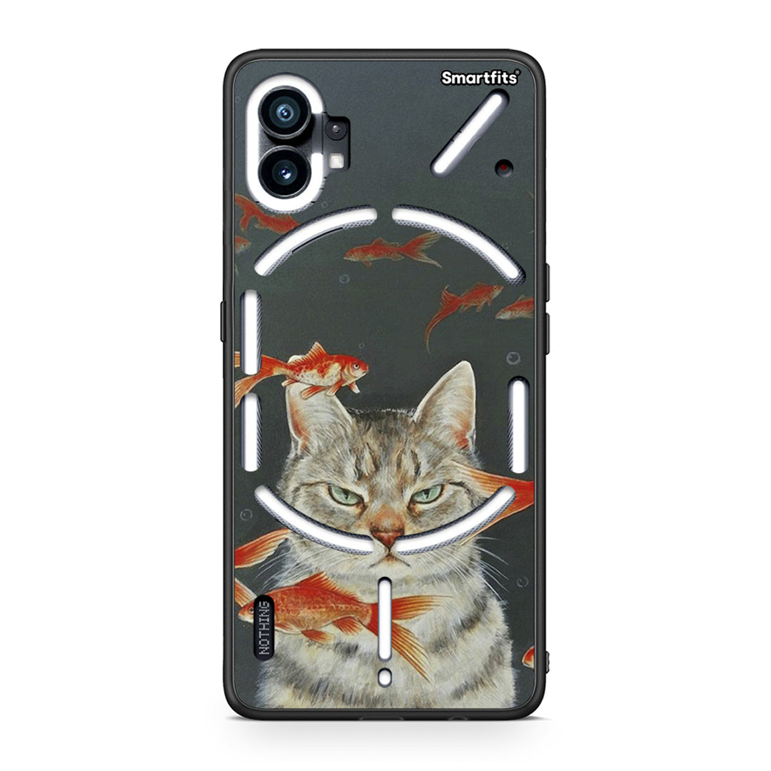 Nothing Phone 1 Cat Goldfish θήκη από τη Smartfits με σχέδιο στο πίσω μέρος και μαύρο περίβλημα | Smartphone case with colorful back and black bezels by Smartfits