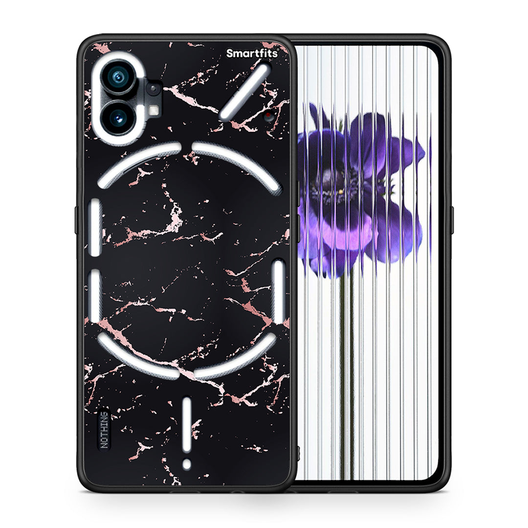 Θήκη Nothing Phone 1 Black Rosegold Marble από τη Smartfits με σχέδιο στο πίσω μέρος και μαύρο περίβλημα | Nothing Phone 1 Black Rosegold Marble case with colorful back and black bezels