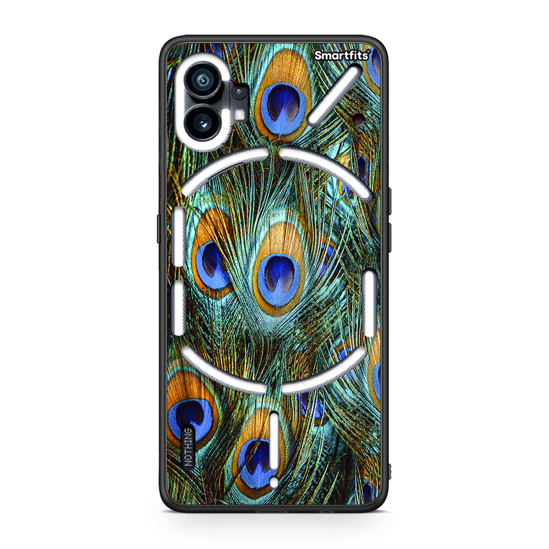 Nothing Phone 1 Real Peacock Feathers θήκη από τη Smartfits με σχέδιο στο πίσω μέρος και μαύρο περίβλημα | Smartphone case with colorful back and black bezels by Smartfits