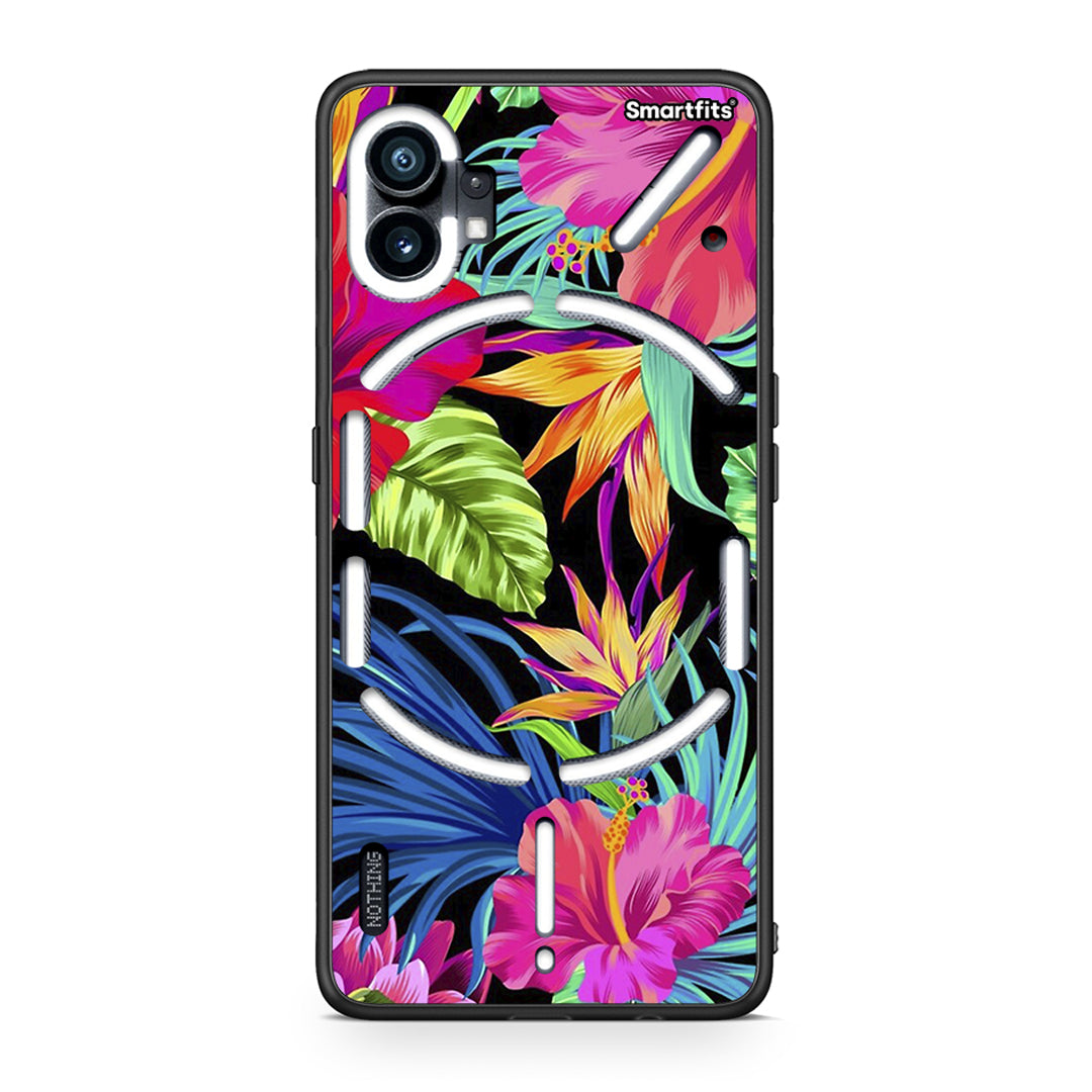 Nothing Phone 1 Tropical Flowers θήκη από τη Smartfits με σχέδιο στο πίσω μέρος και μαύρο περίβλημα | Smartphone case with colorful back and black bezels by Smartfits
