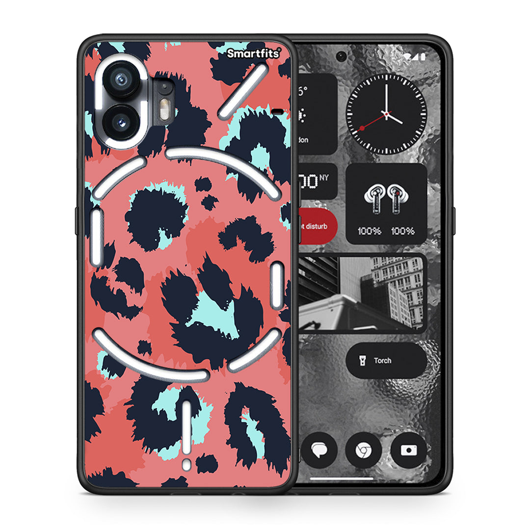 Θήκη Nothing Phone 2 Pink Leopard Animal από τη Smartfits με σχέδιο στο πίσω μέρος και μαύρο περίβλημα | Nothing Phone 2 Pink Leopard Animal case with colorful back and black bezels
