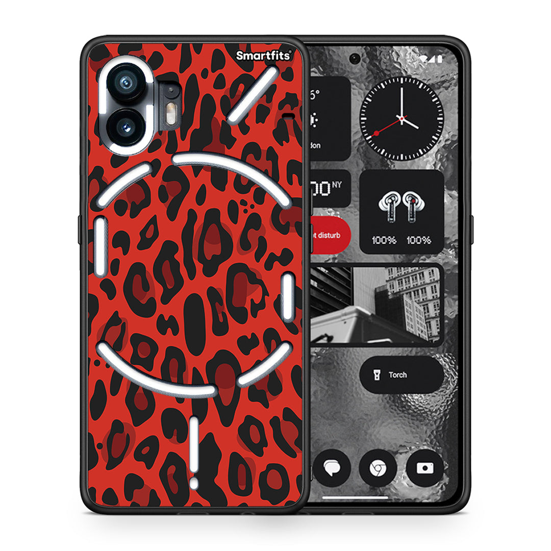 Θήκη Nothing Phone 2 Red Leopard Animal από τη Smartfits με σχέδιο στο πίσω μέρος και μαύρο περίβλημα | Nothing Phone 2 Red Leopard Animal case with colorful back and black bezels