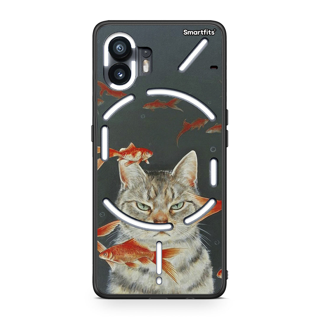 Nothing Phone 2 Cat Goldfish θήκη από τη Smartfits με σχέδιο στο πίσω μέρος και μαύρο περίβλημα | Smartphone case with colorful back and black bezels by Smartfits