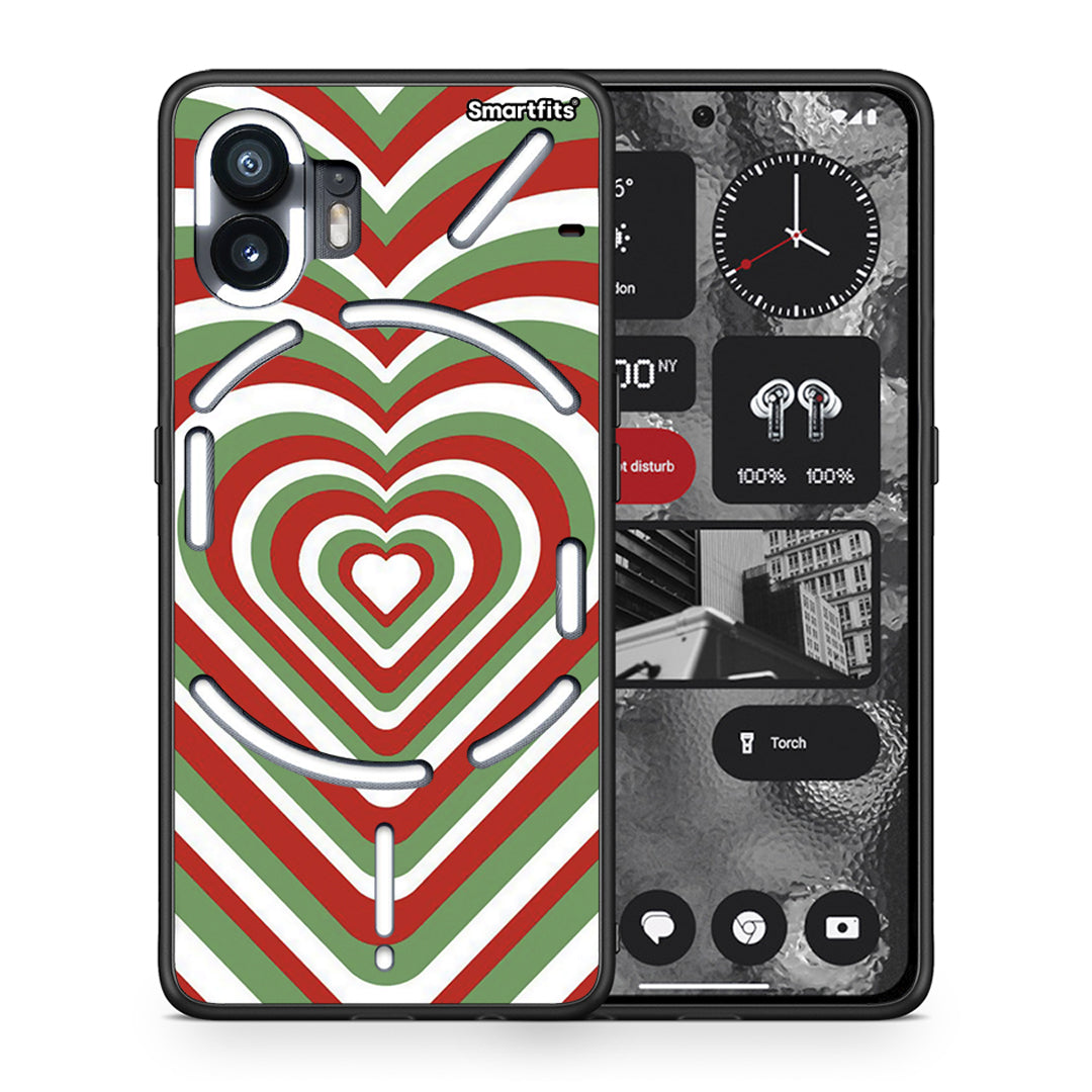 Θήκη Nothing Phone 2 Christmas Hearts από τη Smartfits με σχέδιο στο πίσω μέρος και μαύρο περίβλημα | Nothing Phone 2 Christmas Hearts case with colorful back and black bezels