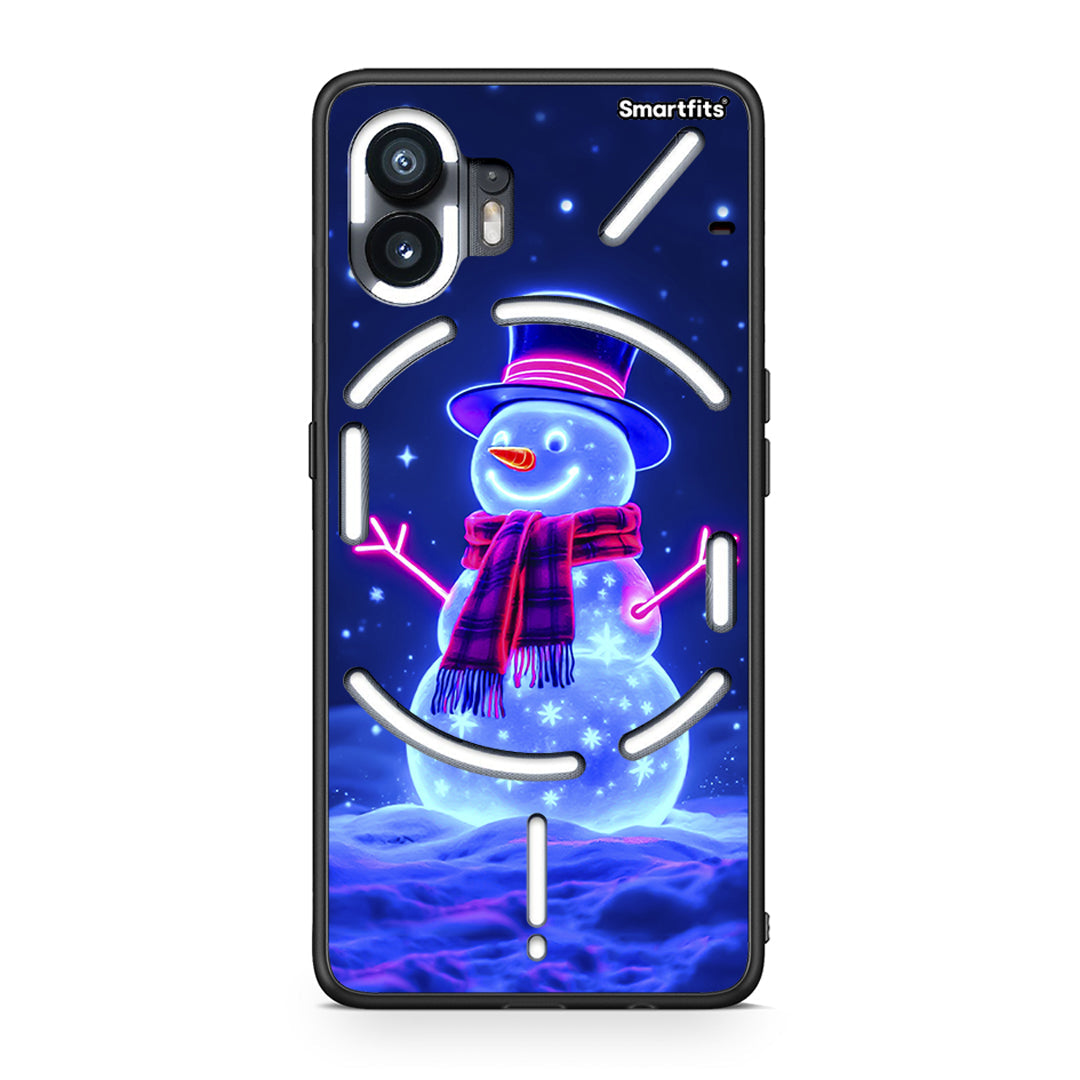 Nothing Phone 2 Christmas Neon Snowman θήκη από τη Smartfits με σχέδιο στο πίσω μέρος και μαύρο περίβλημα | Smartphone case with colorful back and black bezels by Smartfits