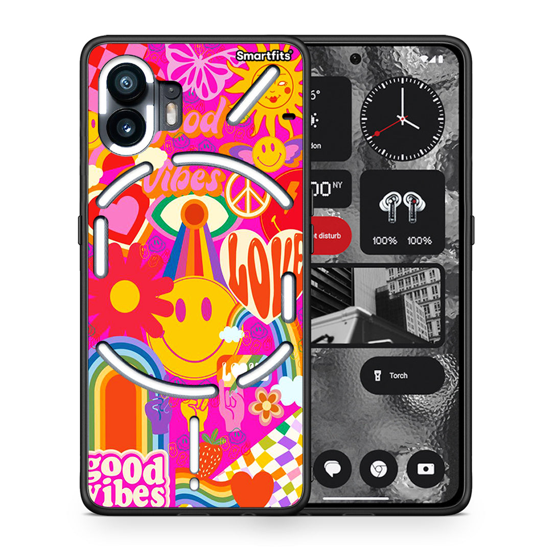 Θήκη Nothing Phone 2 Hippie Love από τη Smartfits με σχέδιο στο πίσω μέρος και μαύρο περίβλημα | Nothing Phone 2 Hippie Love case with colorful back and black bezels