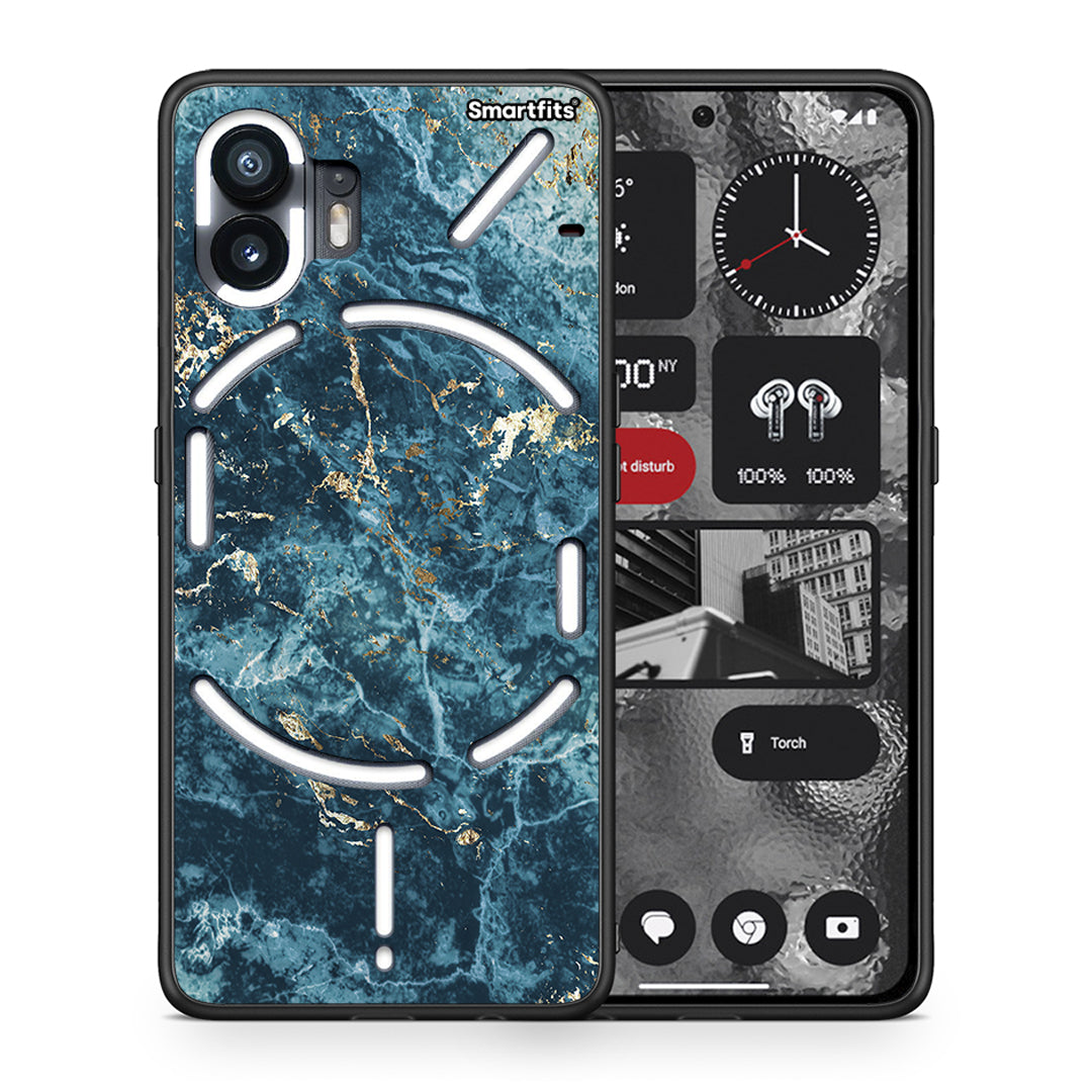 Θήκη Nothing Phone 2 Marble Blue από τη Smartfits με σχέδιο στο πίσω μέρος και μαύρο περίβλημα | Nothing Phone 2 Marble Blue case with colorful back and black bezels