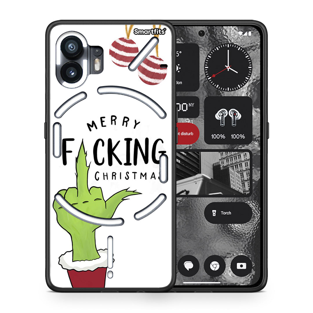 Θήκη Nothing Phone 2 Merry F Xmas από τη Smartfits με σχέδιο στο πίσω μέρος και μαύρο περίβλημα | Nothing Phone 2 Merry F Xmas case with colorful back and black bezels