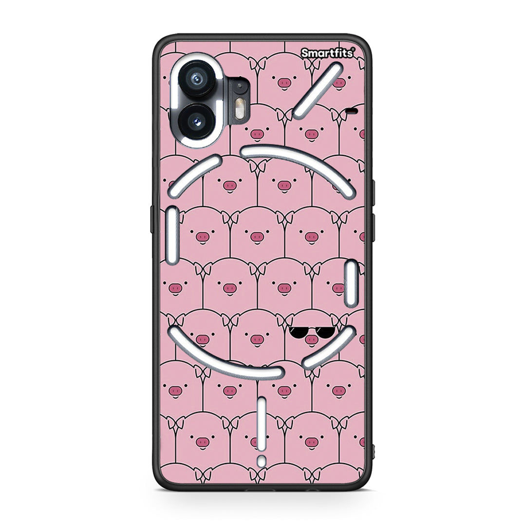Nothing Phone 2 Pig Glasses θήκη από τη Smartfits με σχέδιο στο πίσω μέρος και μαύρο περίβλημα | Smartphone case with colorful back and black bezels by Smartfits