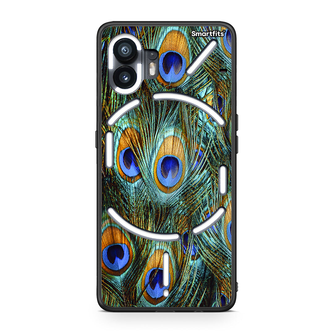 Nothing Phone 2 Real Peacock Feathers θήκη από τη Smartfits με σχέδιο στο πίσω μέρος και μαύρο περίβλημα | Smartphone case with colorful back and black bezels by Smartfits