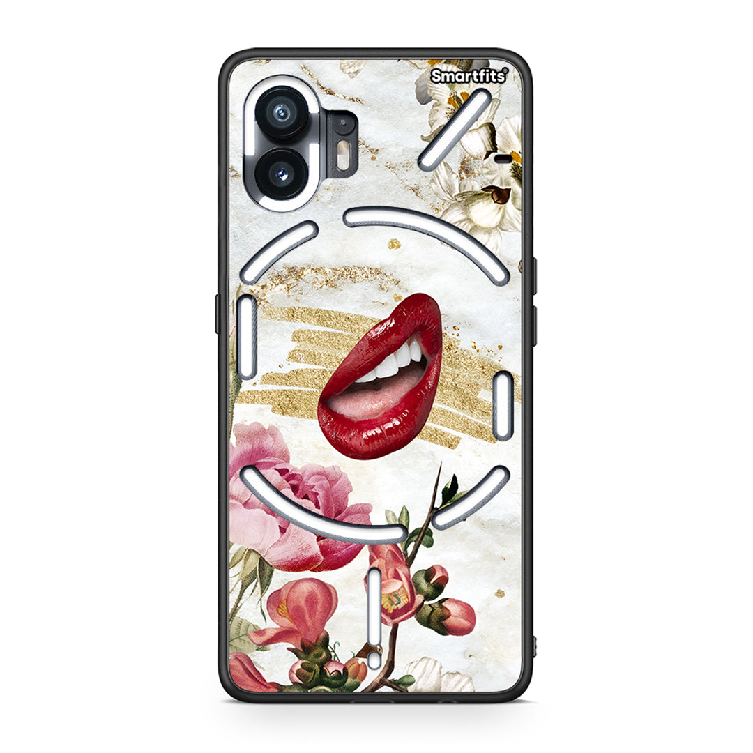 Nothing Phone 2 Red Lips θήκη από τη Smartfits με σχέδιο στο πίσω μέρος και μαύρο περίβλημα | Smartphone case with colorful back and black bezels by Smartfits