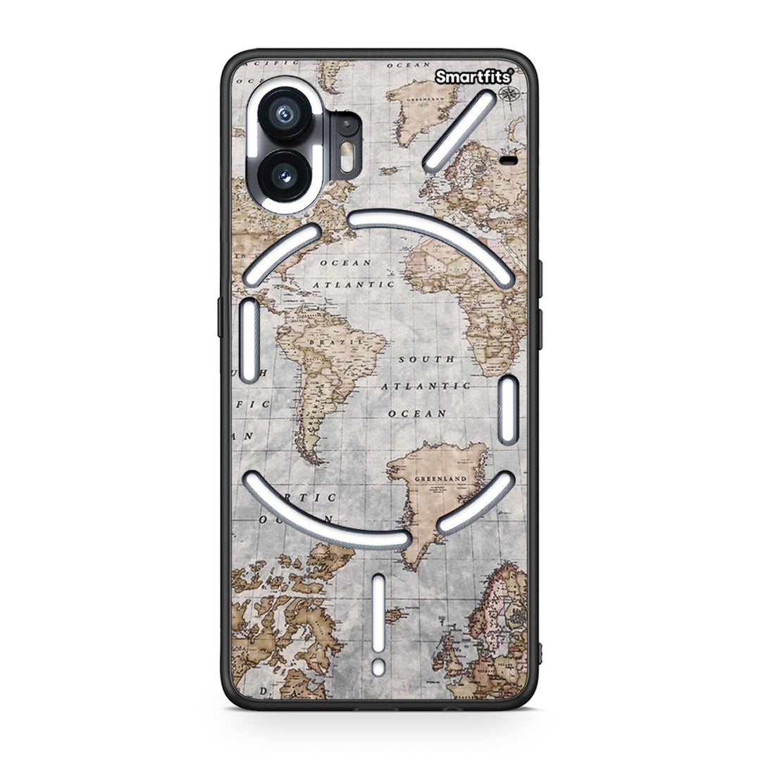 Nothing Phone 2 World Map Θήκη από τη Smartfits με σχέδιο στο πίσω μέρος και μαύρο περίβλημα | Smartphone case with colorful back and black bezels by Smartfits