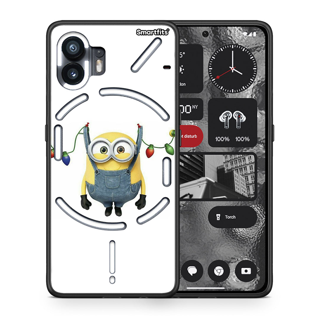 Θήκη Nothing Phone 2 Xmas Minion Lights από τη Smartfits με σχέδιο στο πίσω μέρος και μαύρο περίβλημα | Nothing Phone 2 Xmas Minion Lights case with colorful back and black bezels