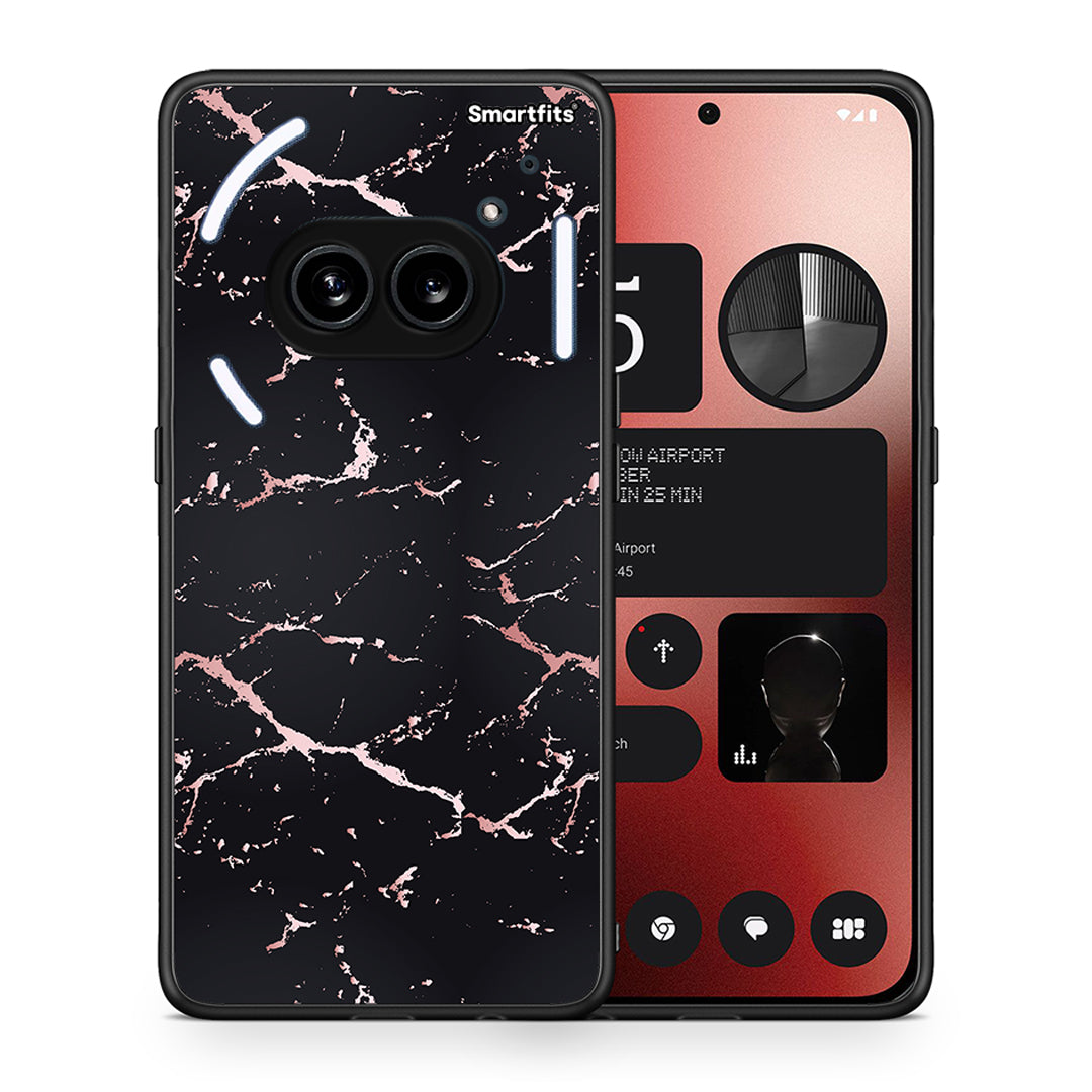 Θήκη Nothing Phone 2a Black Rosegold Marble από τη Smartfits με σχέδιο στο πίσω μέρος και μαύρο περίβλημα | Nothing Phone 2a Black Rosegold Marble case with colorful back and black bezels