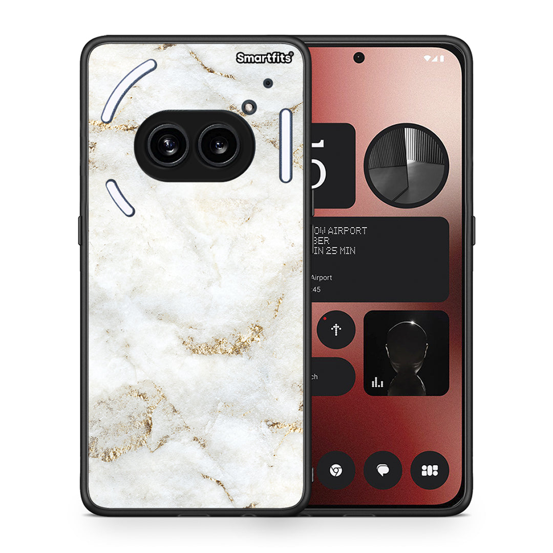 Θήκη Nothing Phone 2a White Gold Marble από τη Smartfits με σχέδιο στο πίσω μέρος και μαύρο περίβλημα | Nothing Phone 2a White Gold Marble case with colorful back and black bezels