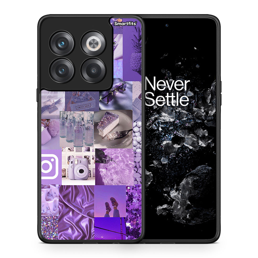 Θήκη OnePlus 10T Purple Aesthetic Collage από τη Smartfits με σχέδιο στο πίσω μέρος και μαύρο περίβλημα | OnePlus 10T Purple Aesthetic Collage case with colorful back and black bezels