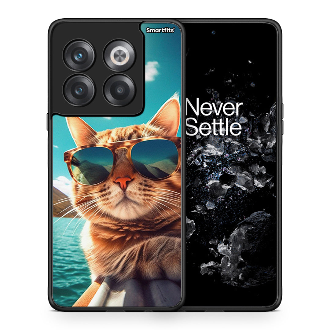 Θήκη OnePlus 10T Summer Cat από τη Smartfits με σχέδιο στο πίσω μέρος και μαύρο περίβλημα | OnePlus 10T Summer Cat case with colorful back and black bezels