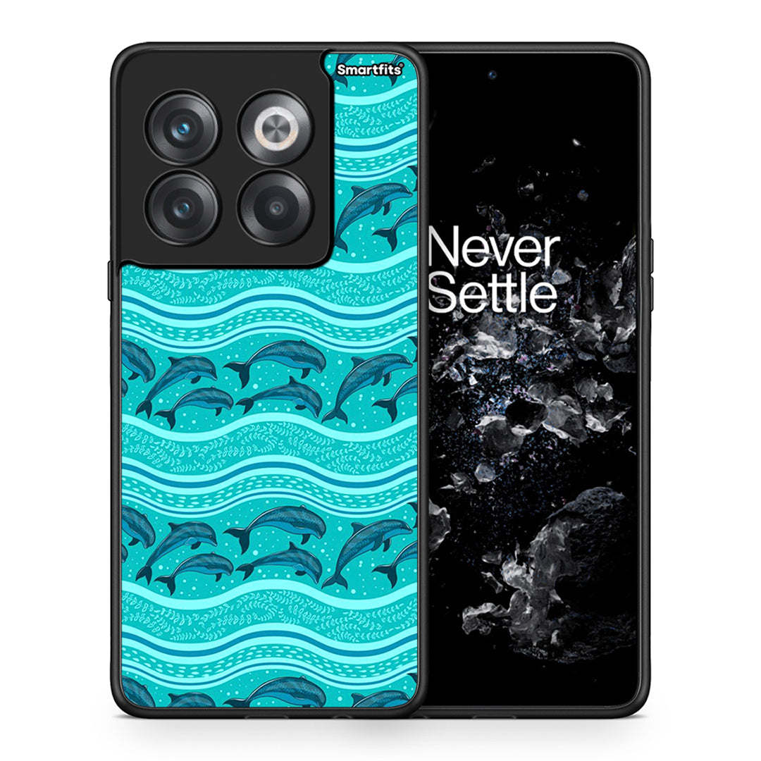 Θήκη OnePlus 10T Swimming Dolphins από τη Smartfits με σχέδιο στο πίσω μέρος και μαύρο περίβλημα | OnePlus 10T Swimming Dolphins case with colorful back and black bezels