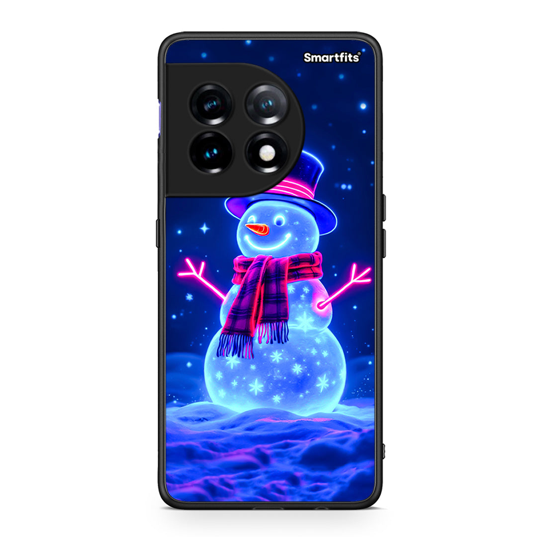 Θήκη OnePlus 11 5G Christmas Neon Snowman από τη Smartfits με σχέδιο στο πίσω μέρος και μαύρο περίβλημα | OnePlus 11 5G Christmas Neon Snowman Case with Colorful Back and Black Bezels