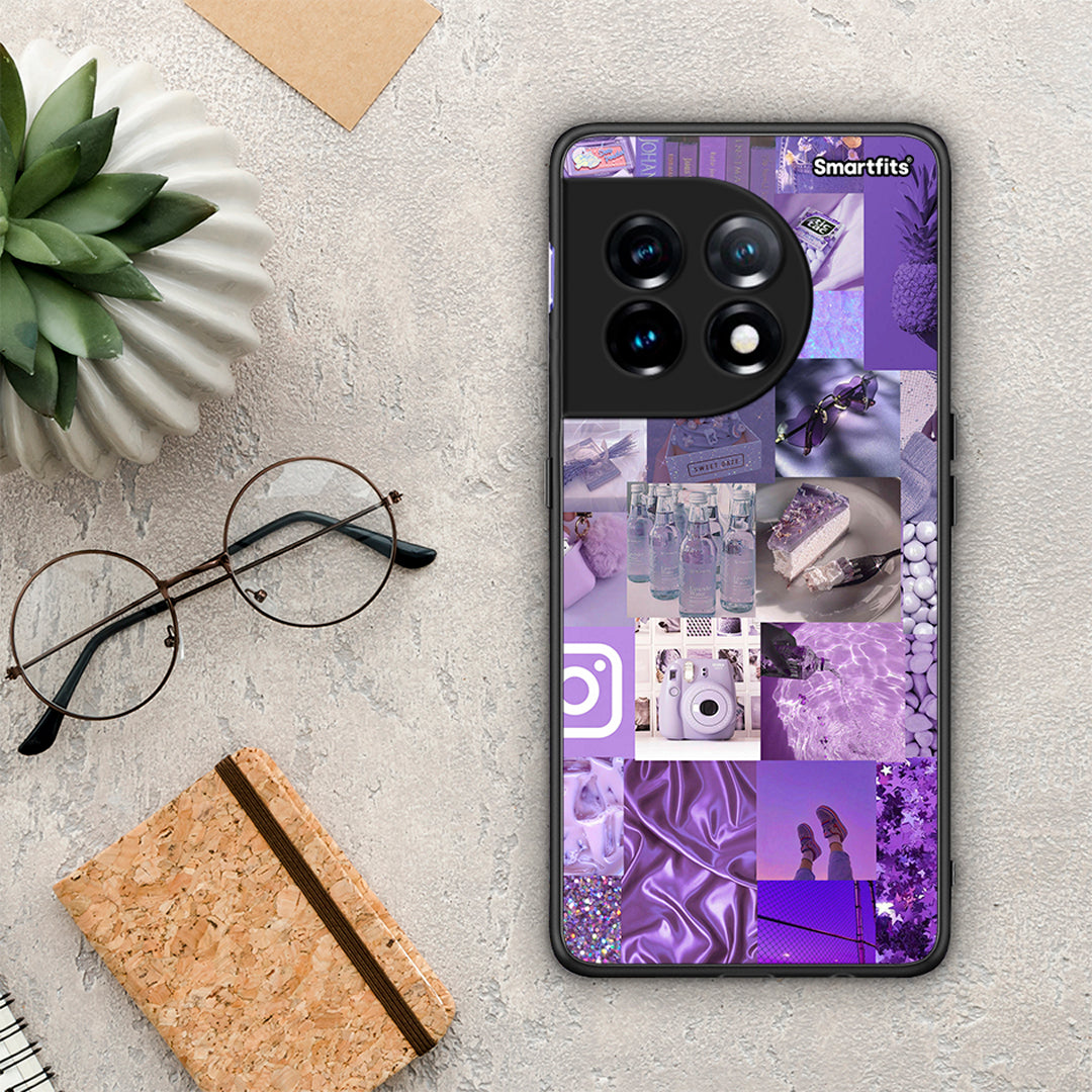 Θήκη OnePlus 11 5G Purple Aesthetic Collage από τη Smartfits με σχέδιο στο πίσω μέρος και μαύρο περίβλημα | OnePlus 11 5G Purple Aesthetic Collage Case with Colorful Back and Black Bezels