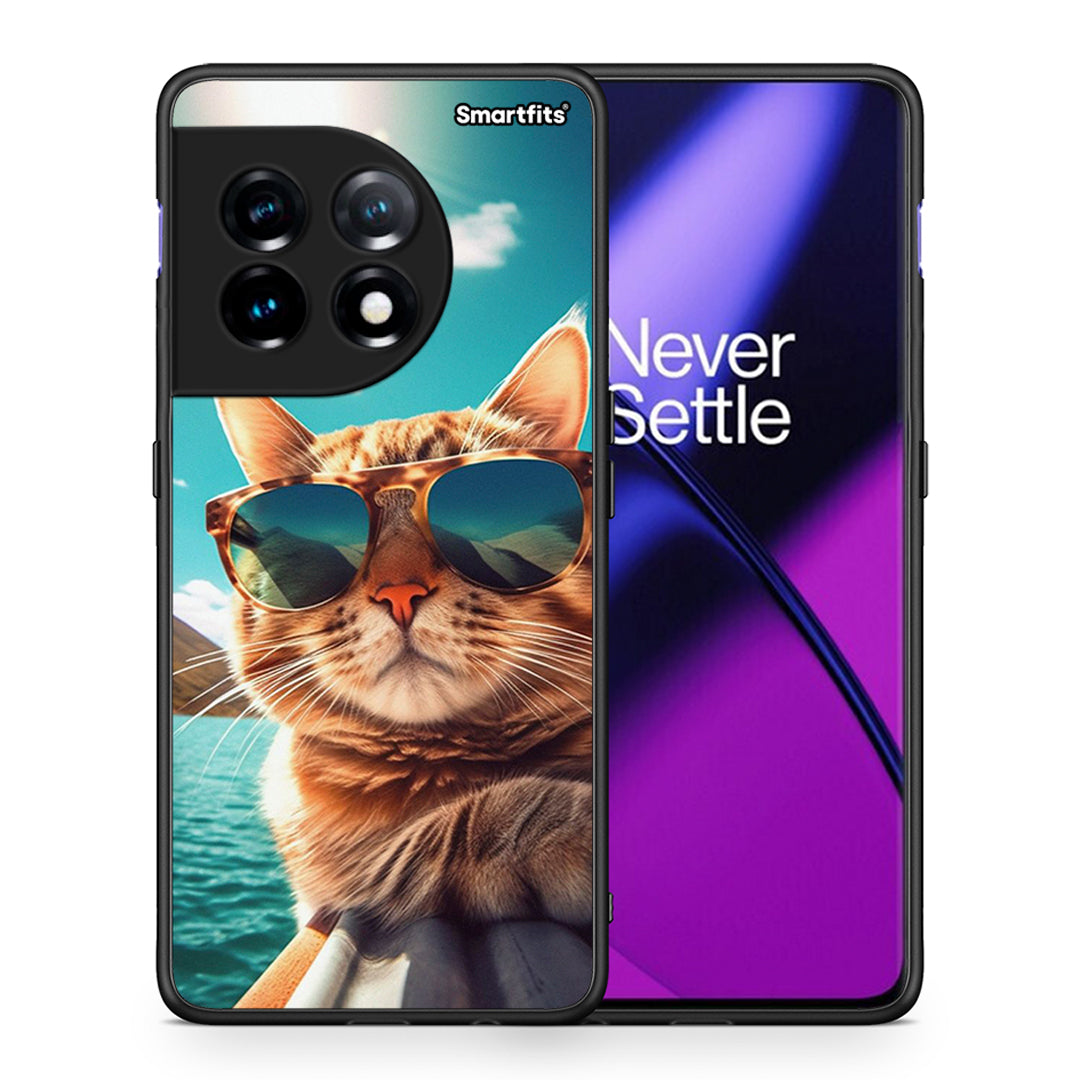 Θήκη OnePlus 11R / ACE 2 5G Summer Cat από τη Smartfits με σχέδιο στο πίσω μέρος και μαύρο περίβλημα | OnePlus 11R / ACE 2 5G Summer Cat Case with Colorful Back and Black Bezels