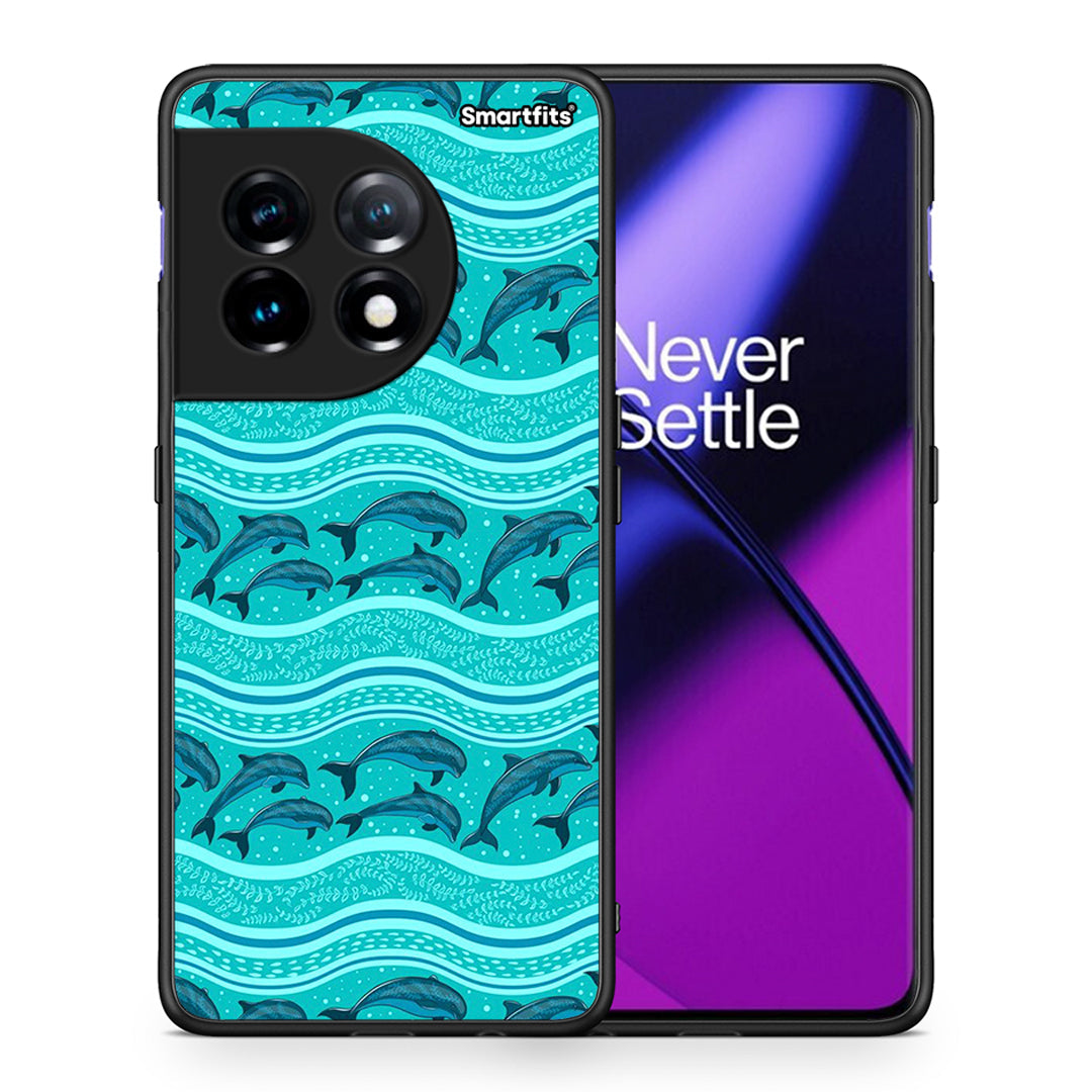 Θήκη OnePlus 11 5G Swimming Dolphins από τη Smartfits με σχέδιο στο πίσω μέρος και μαύρο περίβλημα | OnePlus 11 5G Swimming Dolphins Case with Colorful Back and Black Bezels