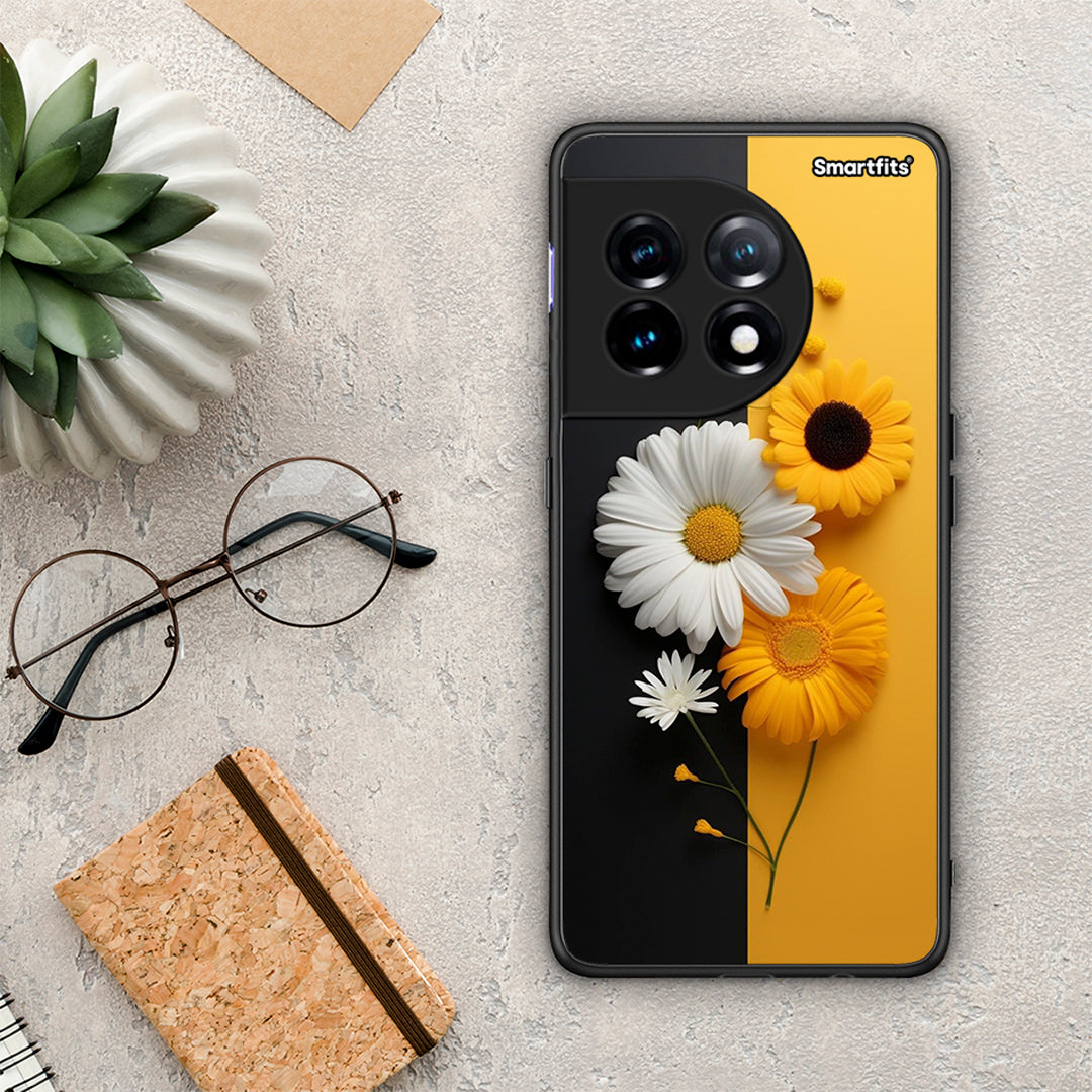 Θήκη OnePlus 11 5G Yellow Daisies από τη Smartfits με σχέδιο στο πίσω μέρος και μαύρο περίβλημα | OnePlus 11 5G Yellow Daisies Case with Colorful Back and Black Bezels