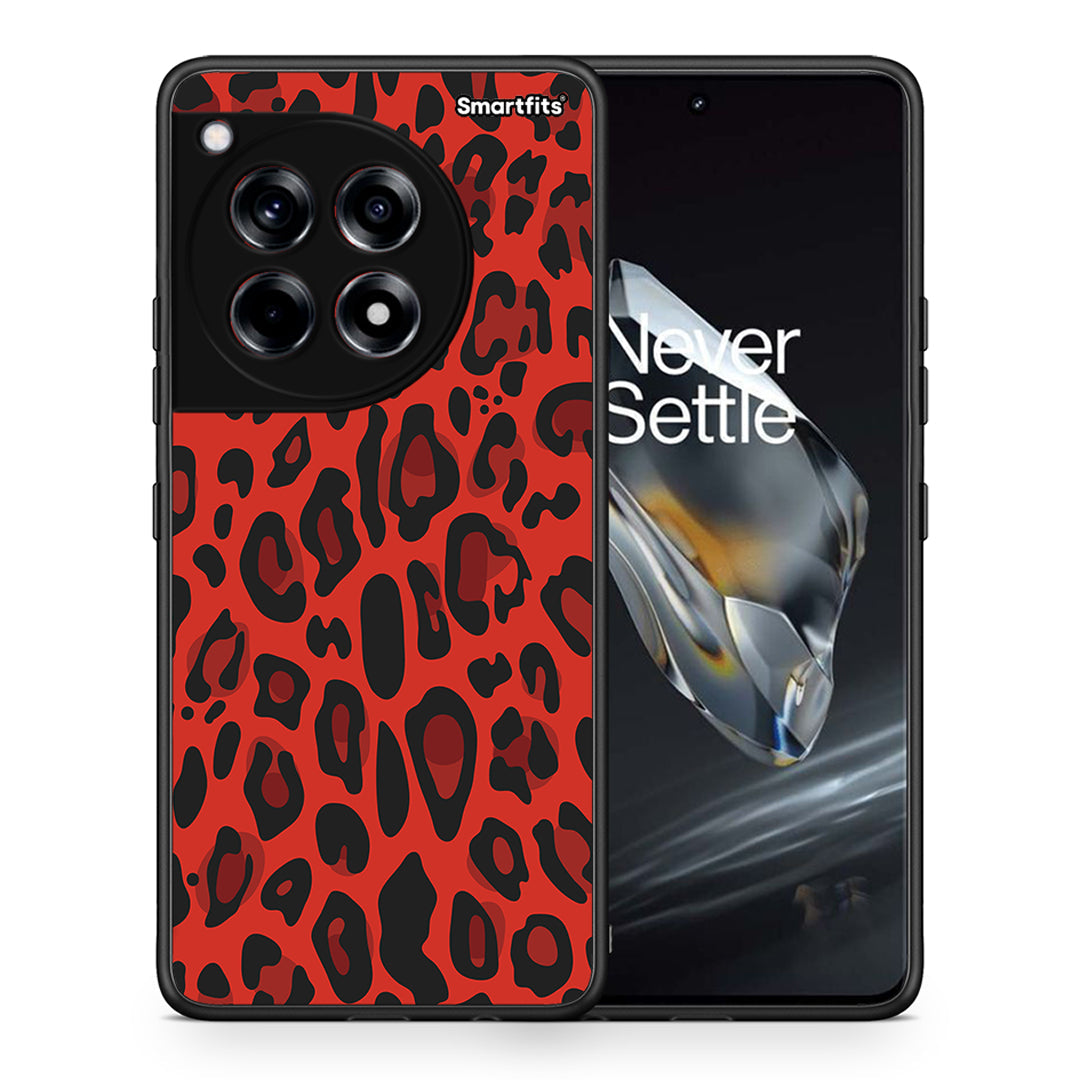 Θήκη OnePlus 12 Red Leopard Animal από τη Smartfits με σχέδιο στο πίσω μέρος και μαύρο περίβλημα | OnePlus 12 Red Leopard Animal case with colorful back and black bezels